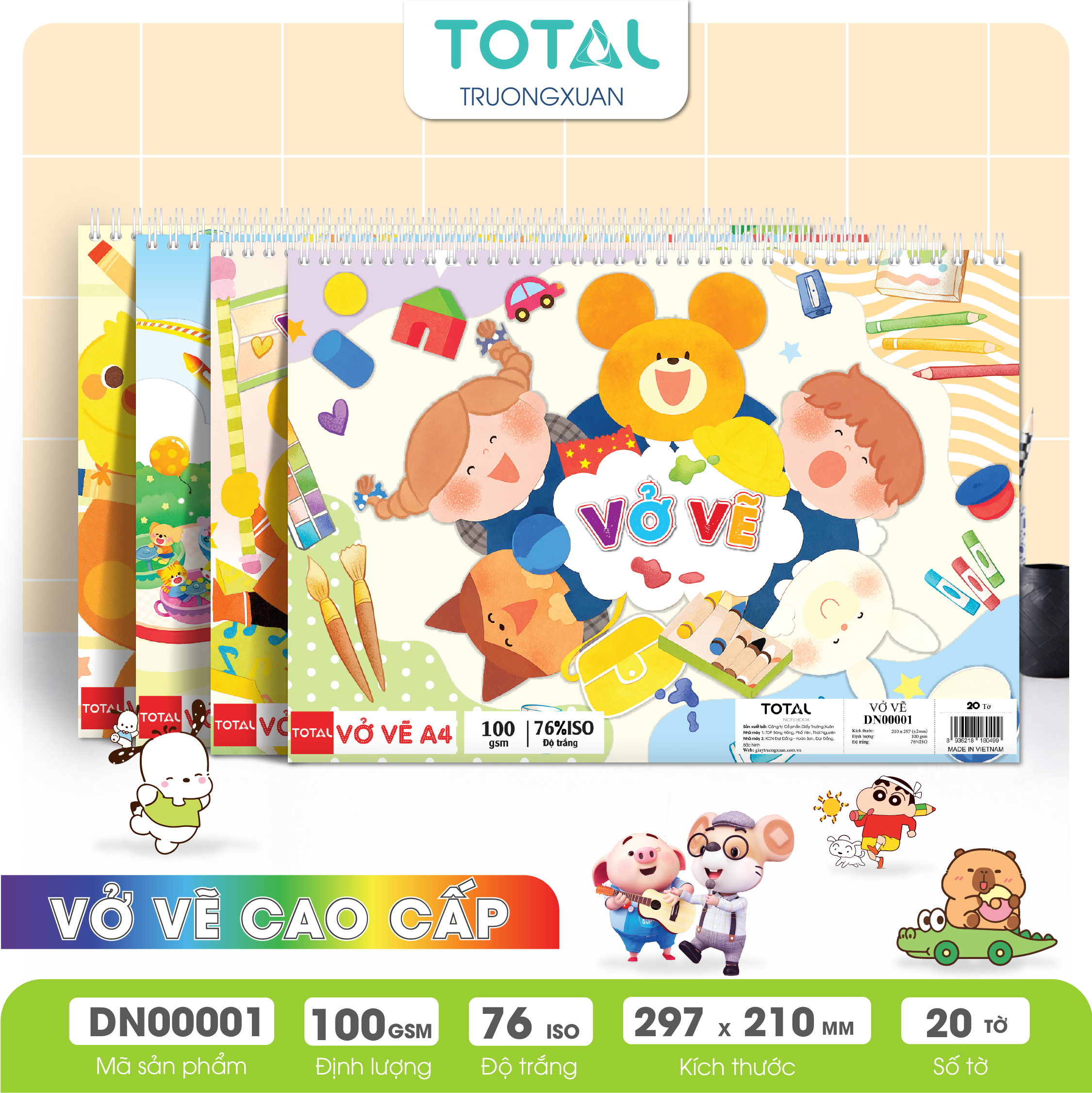 Vở vẽ lò xo chống lóa A4- 20 tờ/ quyển