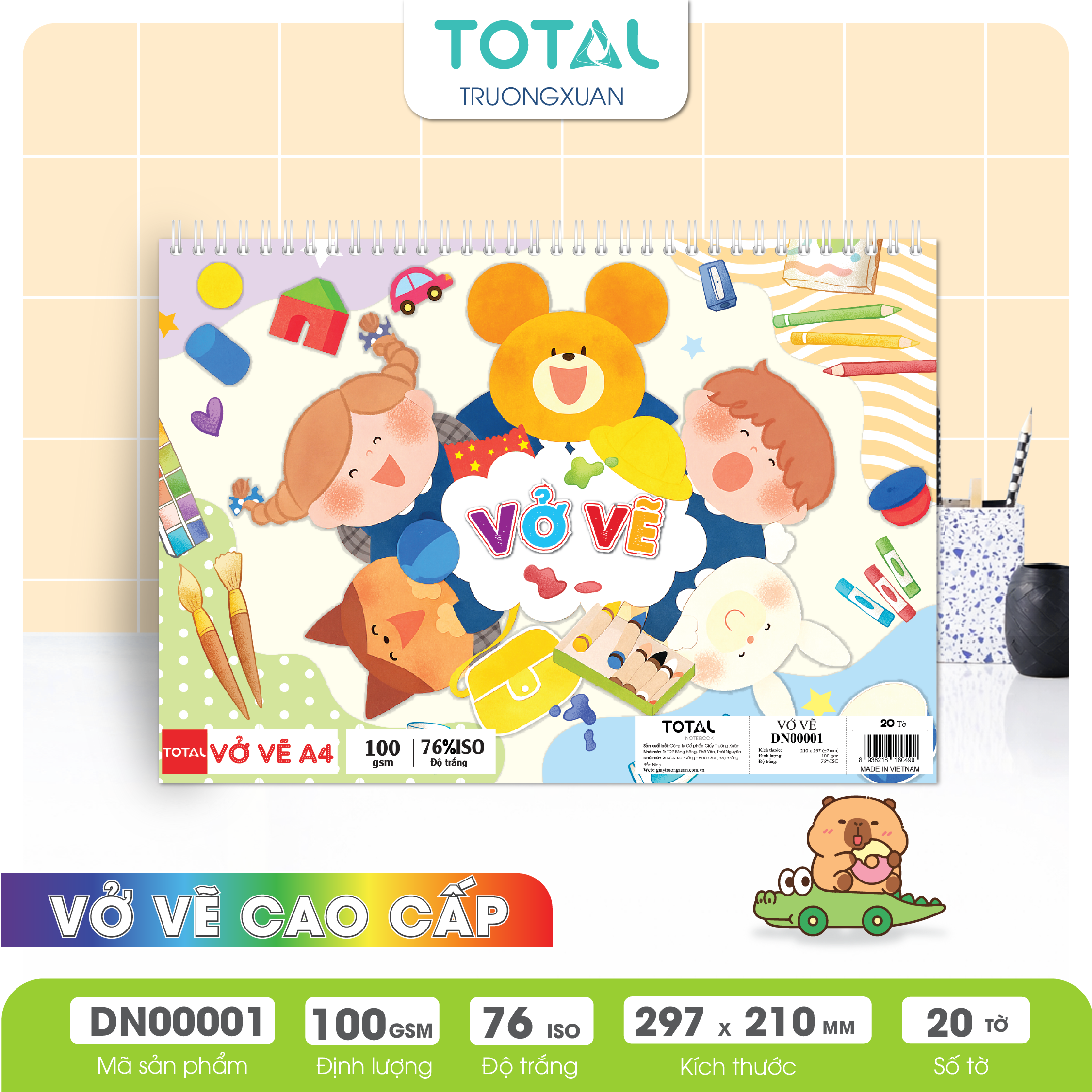 Vở vẽ lò xo chống lóa A4- 20 tờ/ quyển