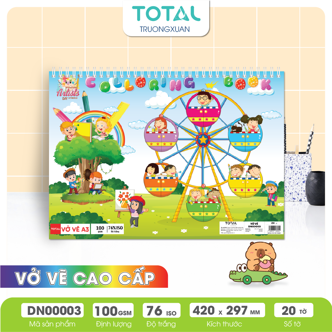 Vở vẽ lò xo chống lóa A3- 20 tờ/ quyển