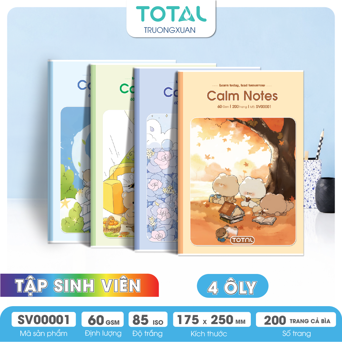 Tập sinh viên Total 4 ôly Calm Notes 200 trang