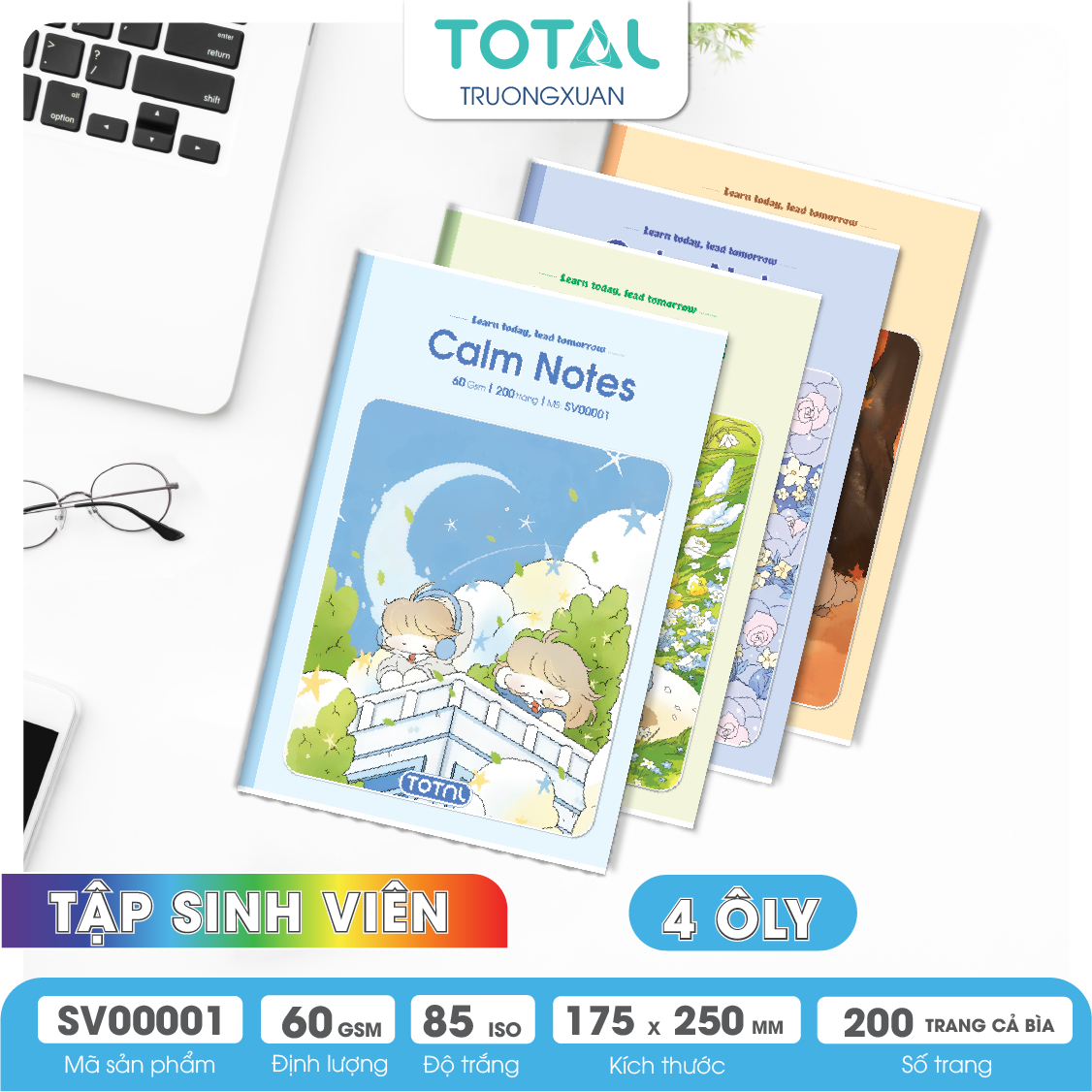 Tập sinh viên Total 4 ôly Calm Notes 200 trang