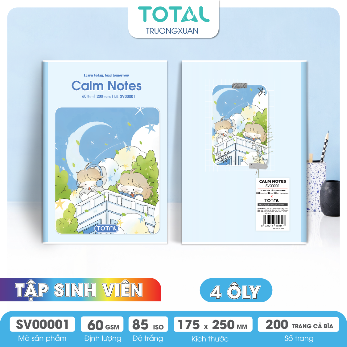 Tập sinh viên Total 4 ôly Calm Notes 200 trang