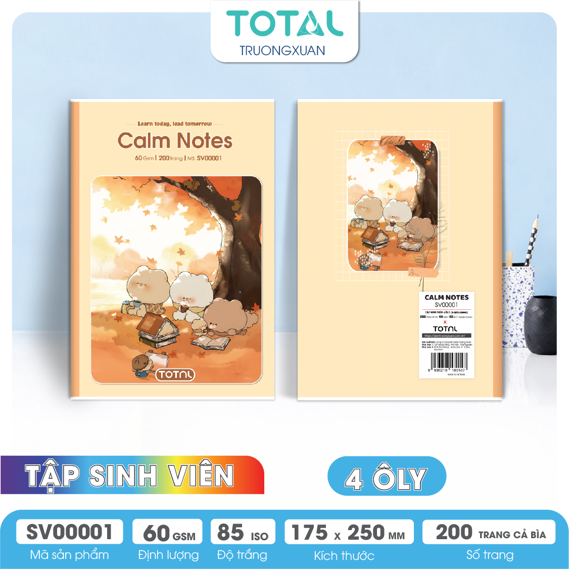 Tập sinh viên Total 4 ôly Calm Notes 200 trang