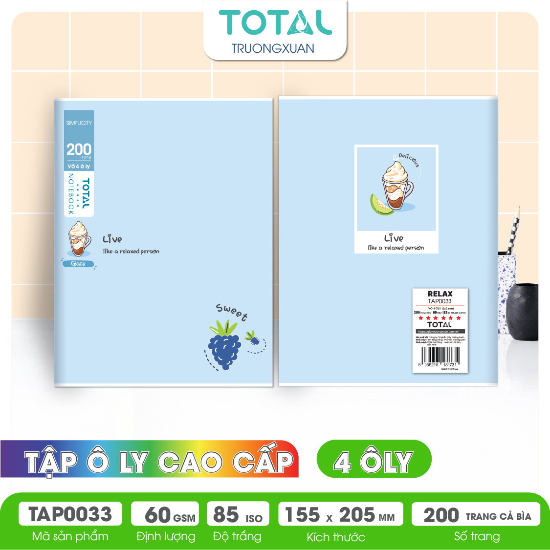Tập vở oly Total RELAX 200 trang 4 ôly