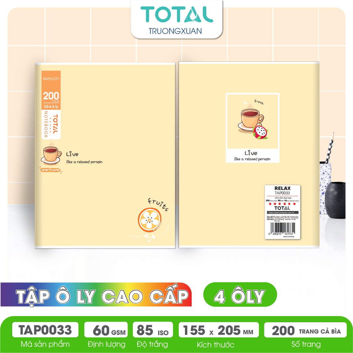 Tập vở oly Total RELAX 200 trang 4 ôly