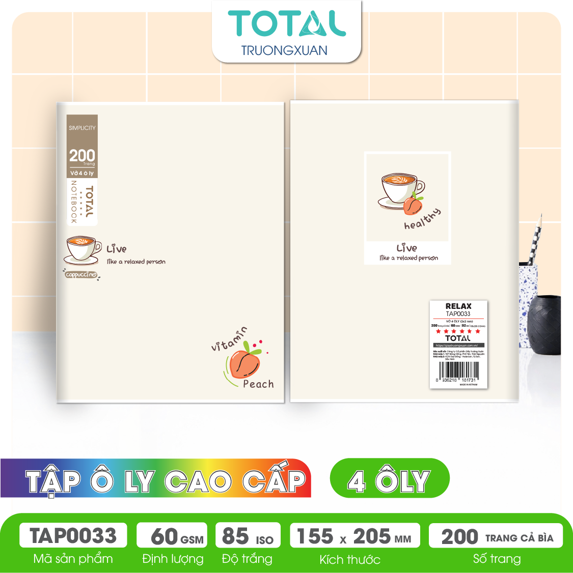 Tập vở oly Total RELAX 200 trang 4 ôly
