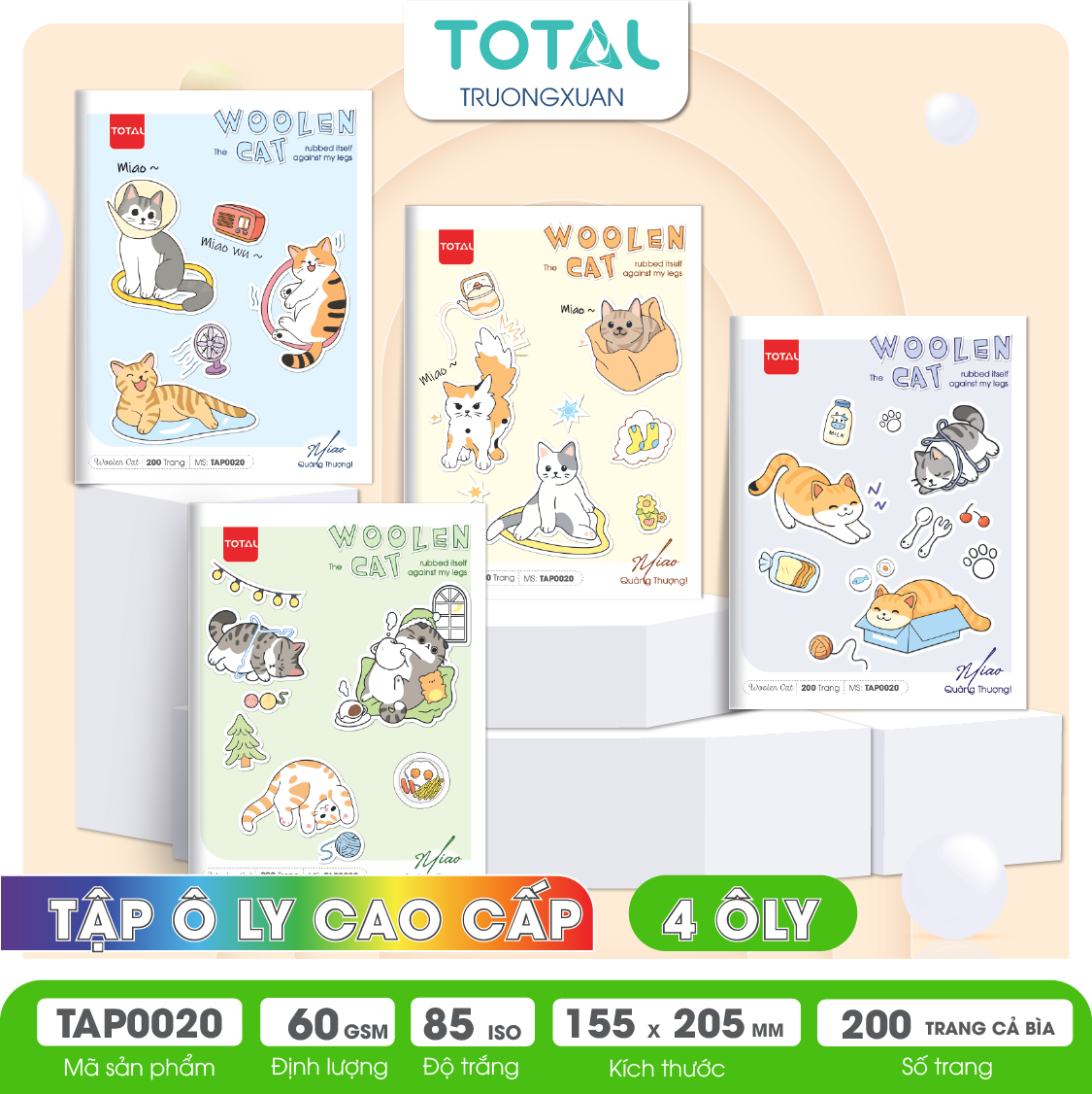 Tập vở oly Total WOOLEN CAT 200 trang 4 ôly