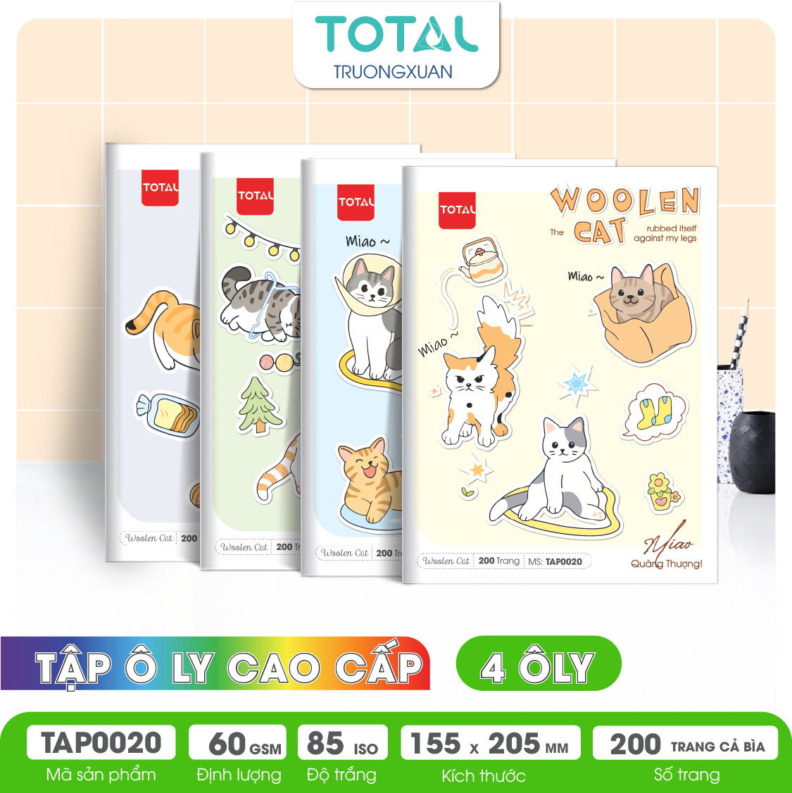 Tập vở oly Total WOOLEN CAT 200 trang 4 ôly