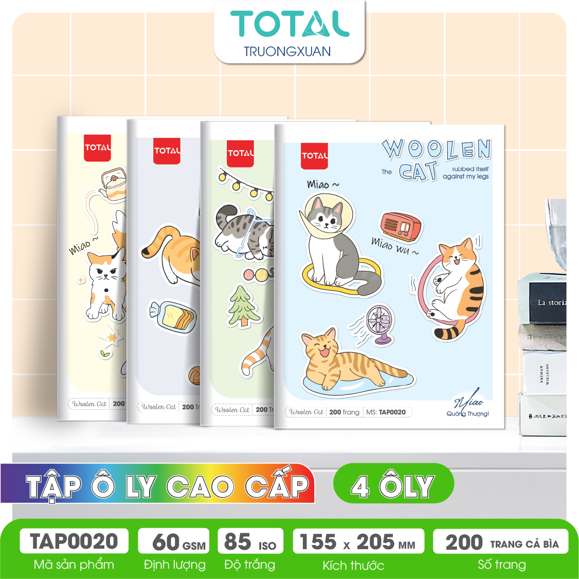 Tập vở oly Total WOOLEN CAT 200 trang 4 ôly