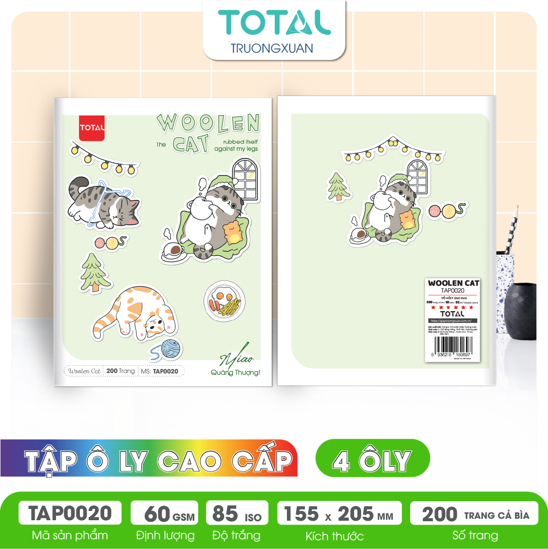 Tập vở oly Total WOOLEN CAT 200 trang 4 ôly