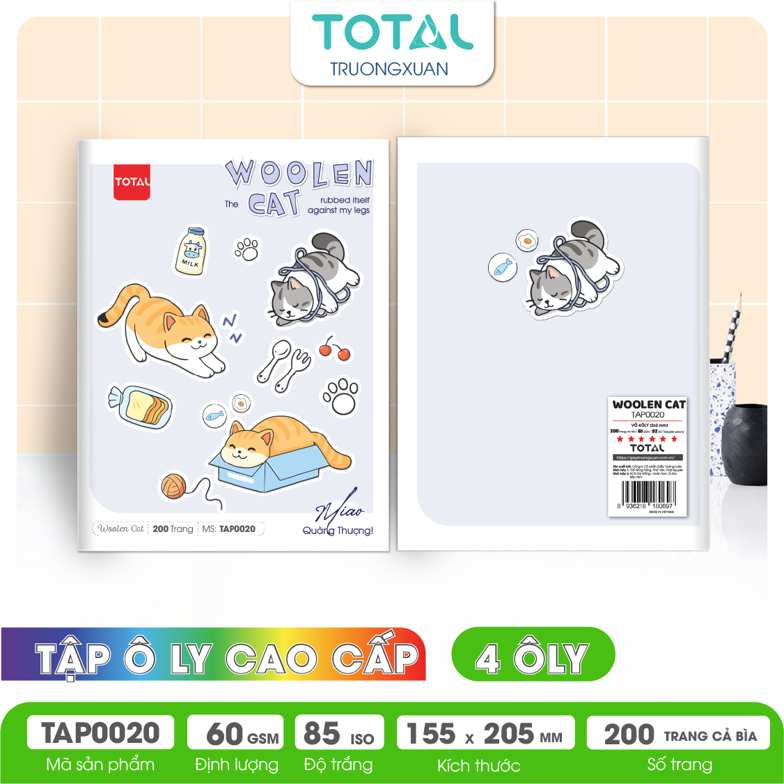 Tập vở oly Total WOOLEN CAT 200 trang 4 ôly