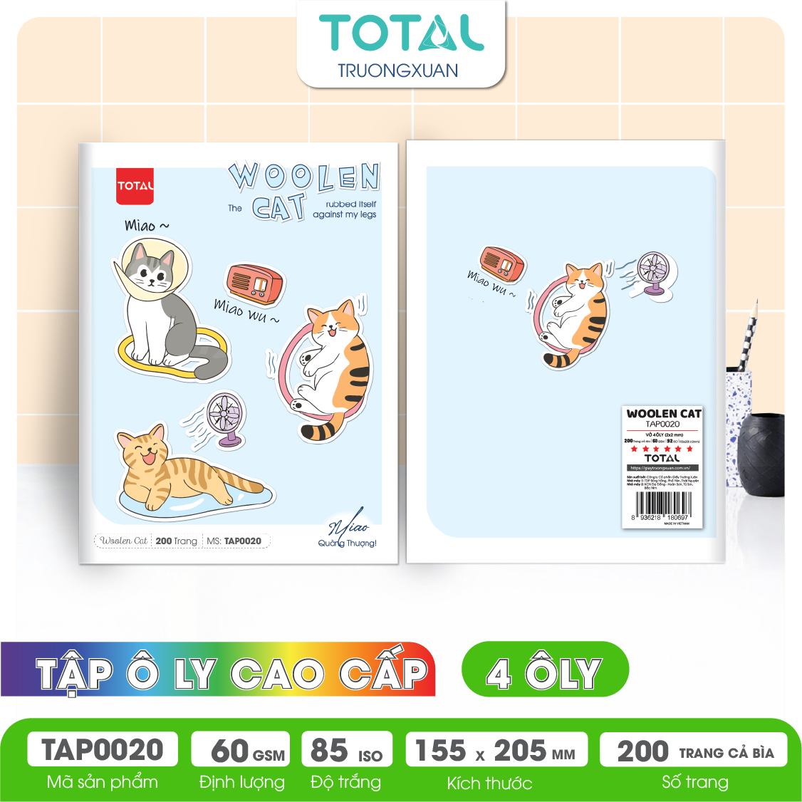 Tập vở oly Total WOOLEN CAT 200 trang 4 ôly