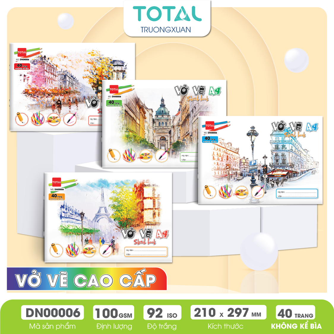 Vở vẽ mỹ thuật ghim A4- 40 trang không kể bìa/ quyển