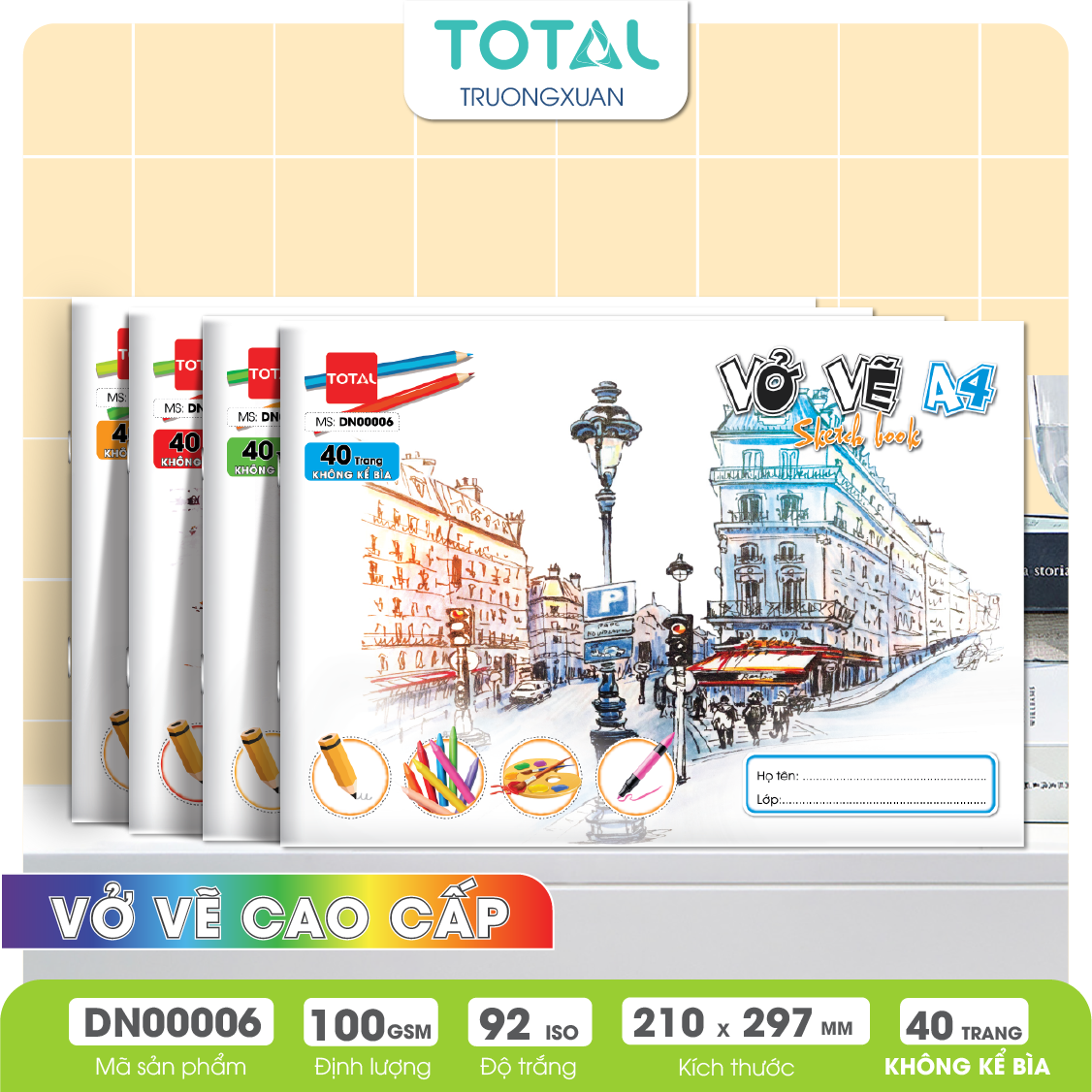Vở vẽ mỹ thuật ghim A4- 40 trang không kể bìa/ quyển