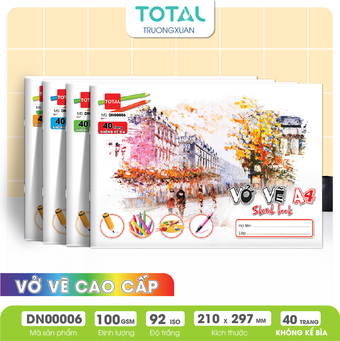 Vở vẽ mỹ thuật ghim A4- 40 trang không kể bìa/ quyển