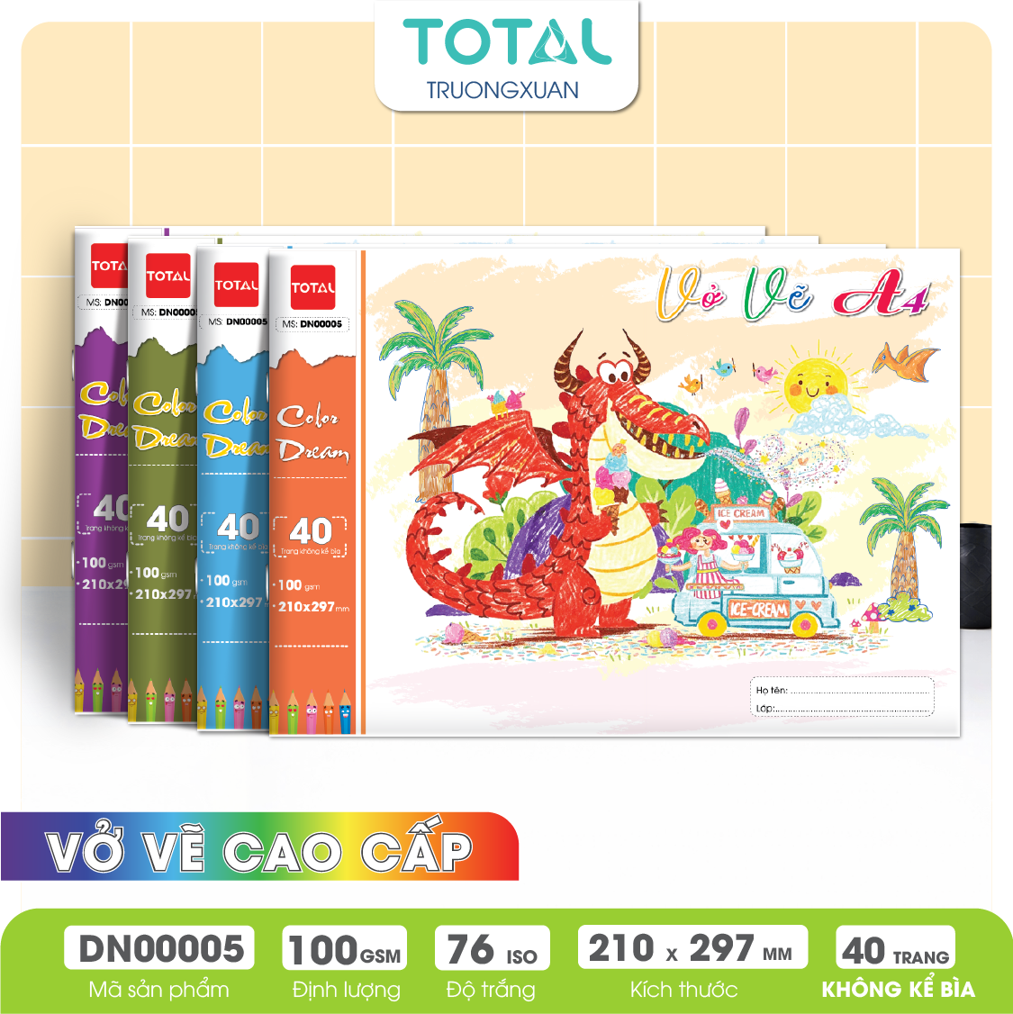 Vở vẽ mỹ thuật ghim chống lóa A4- 40 trang không kể bìa/ quyển