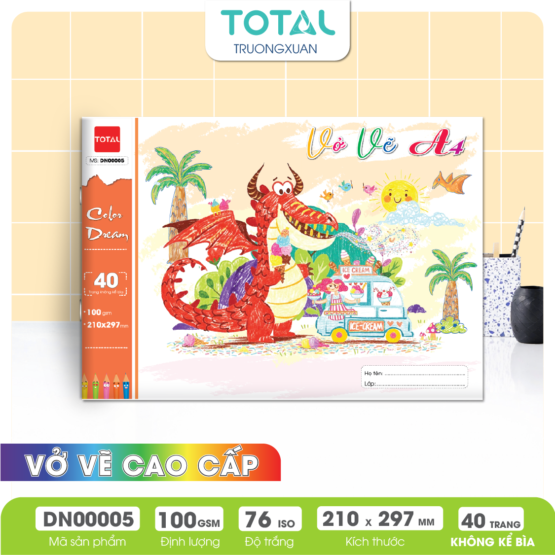 Vở vẽ mỹ thuật ghim chống lóa A4- 40 trang không kể bìa/ quyển