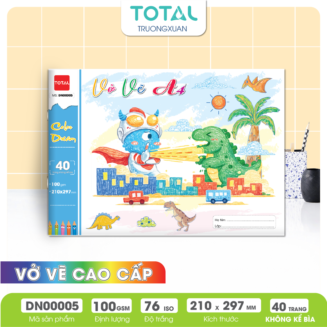 Vở vẽ mỹ thuật ghim chống lóa A4- 40 trang không kể bìa/ quyển