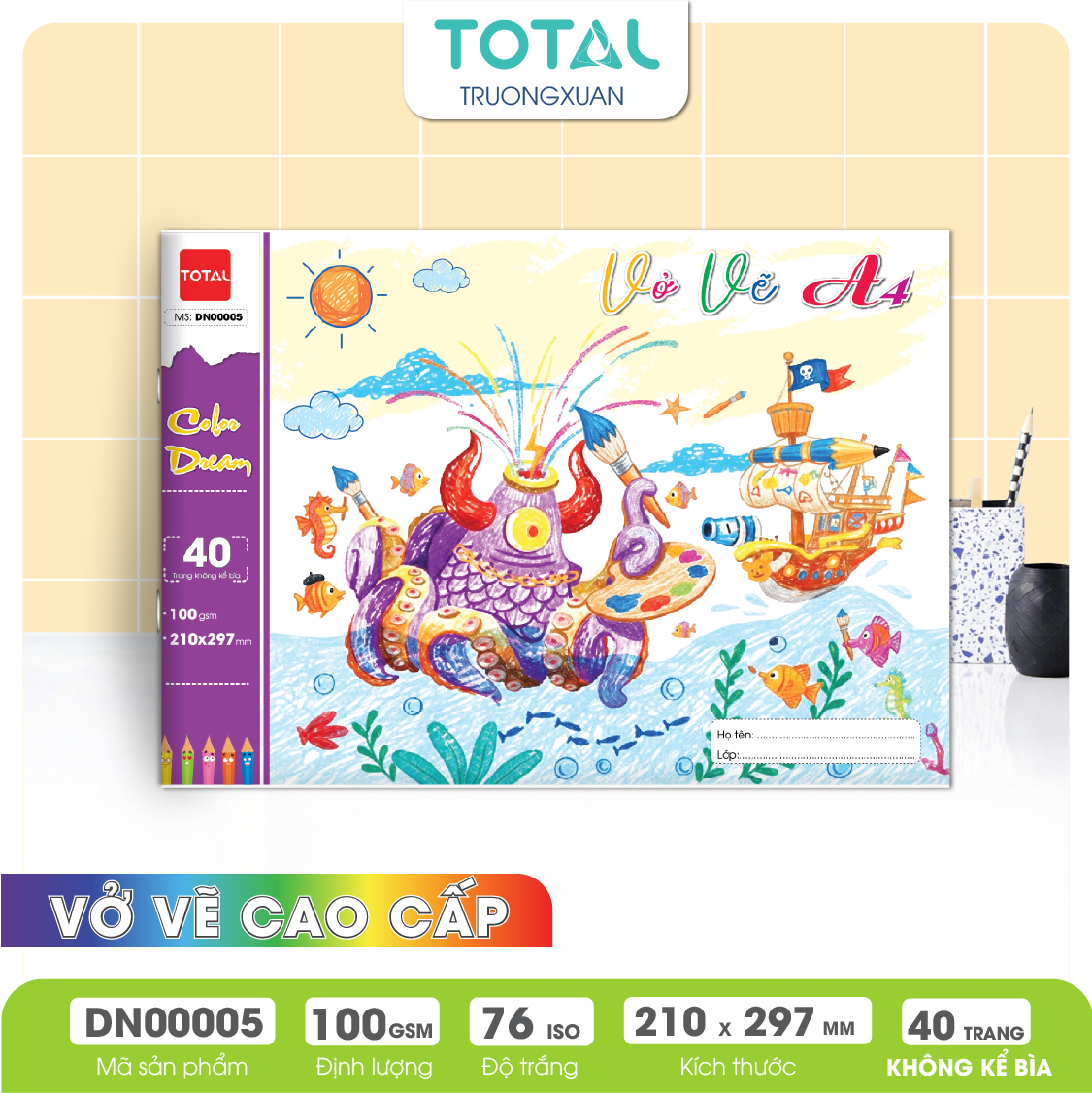 Vở vẽ mỹ thuật ghim chống lóa A4- 40 trang không kể bìa/ quyển