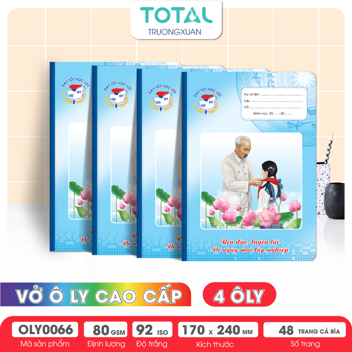 Vở oly Bác Hồ 48 trang 4 ôly ( nền xanh)