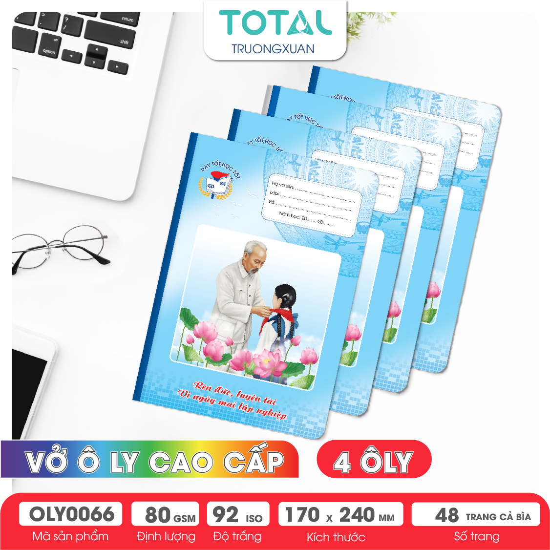 Vở oly Bác Hồ 48 trang 4 ôly ( nền xanh)