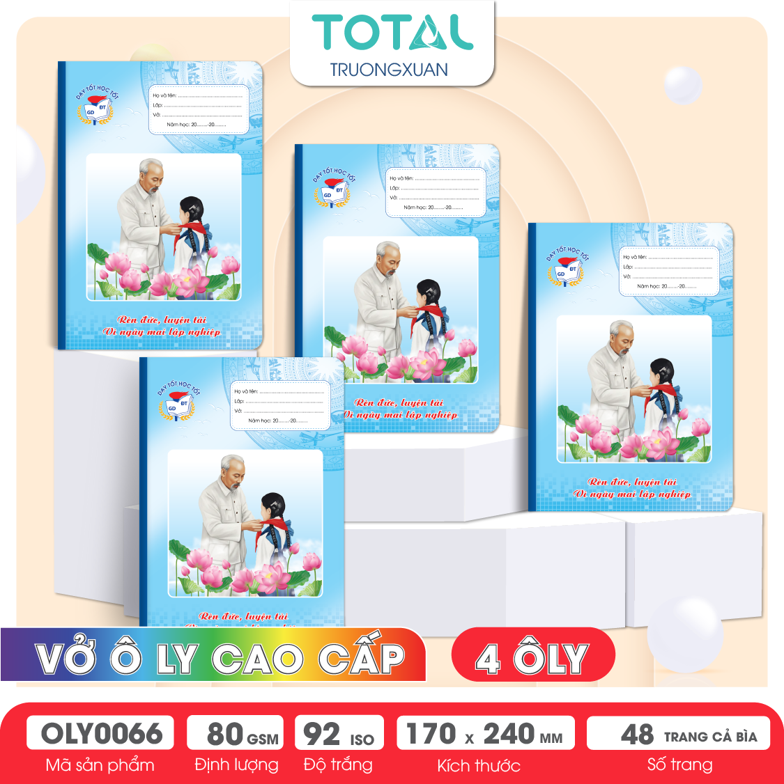 Vở oly Bác Hồ 48 trang 4 ôly ( nền xanh)