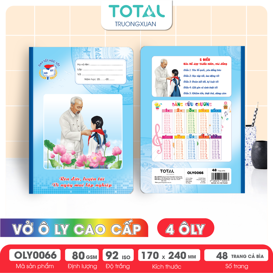 Vở oly Bác Hồ 48 trang 4 ôly ( nền xanh)