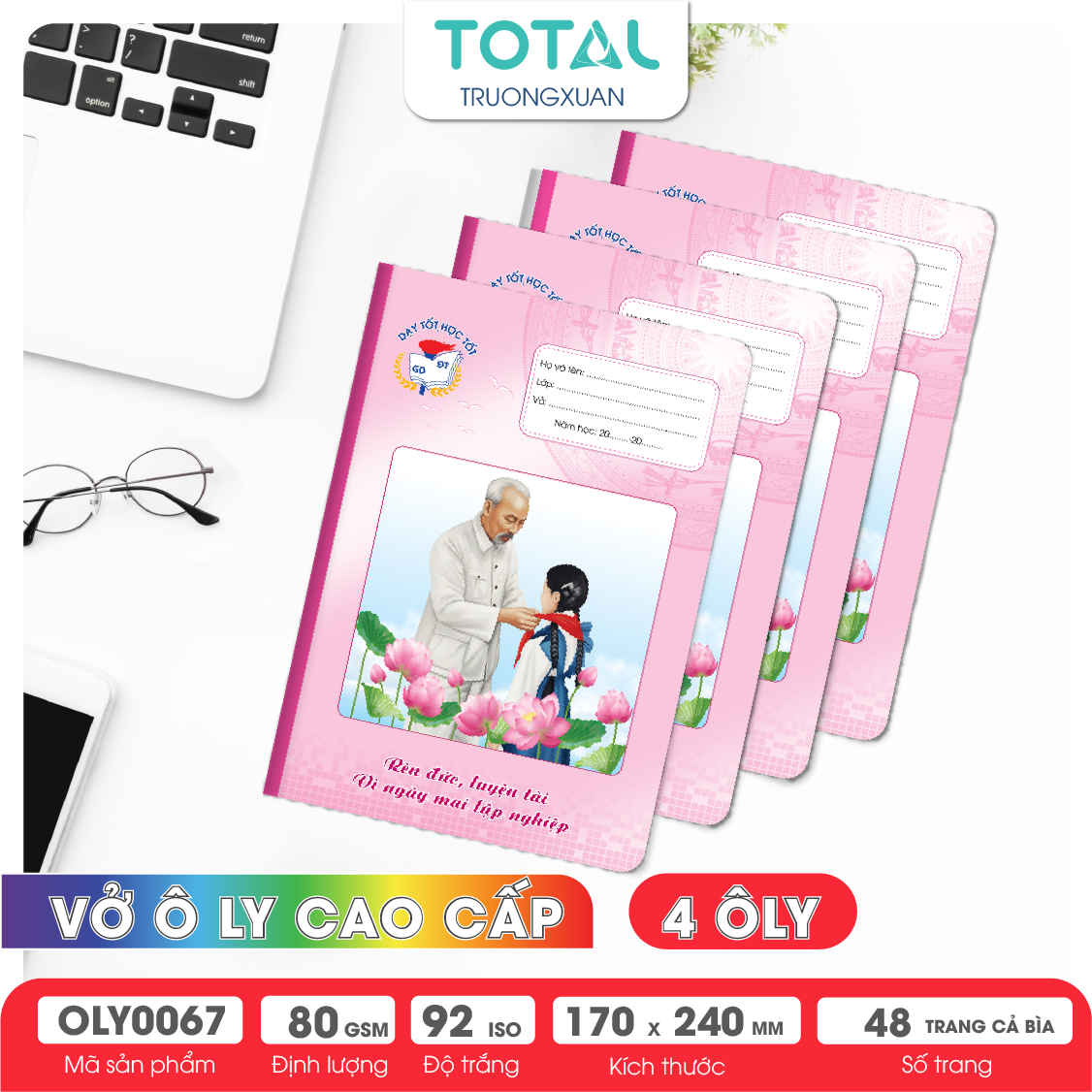 Vở oly Bác Hồ 48 trang 4 ôly ( nền hồng)