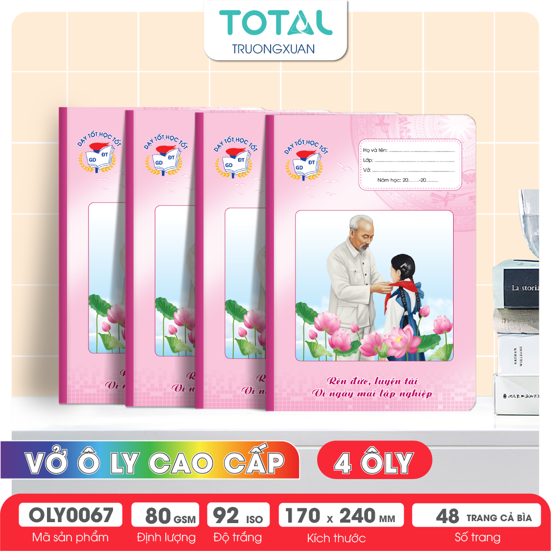 Vở oly Bác Hồ 48 trang 4 ôly ( nền hồng)