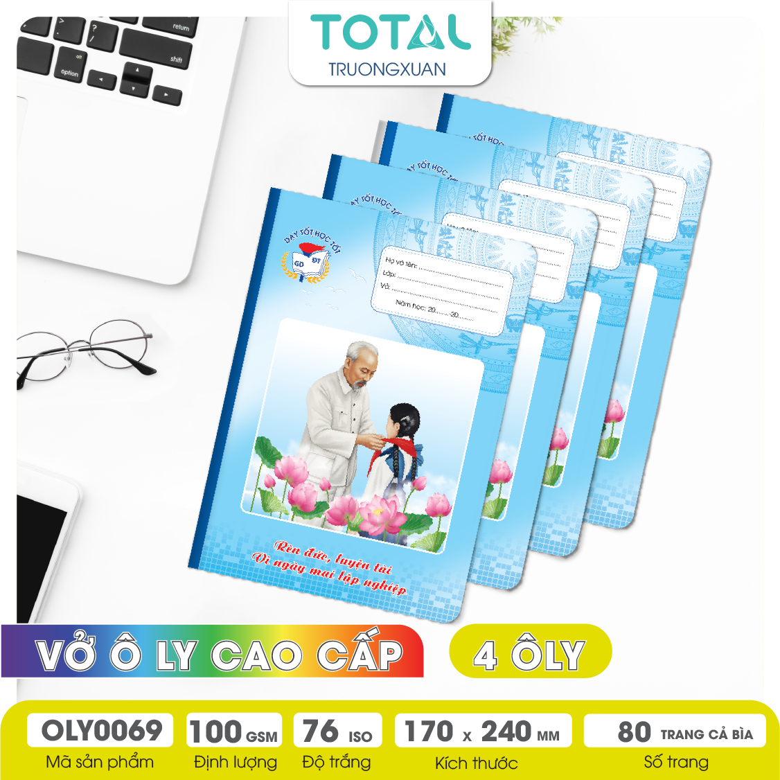 Vở oly chống lóa Bác Hồ 80 trang 4 ôly