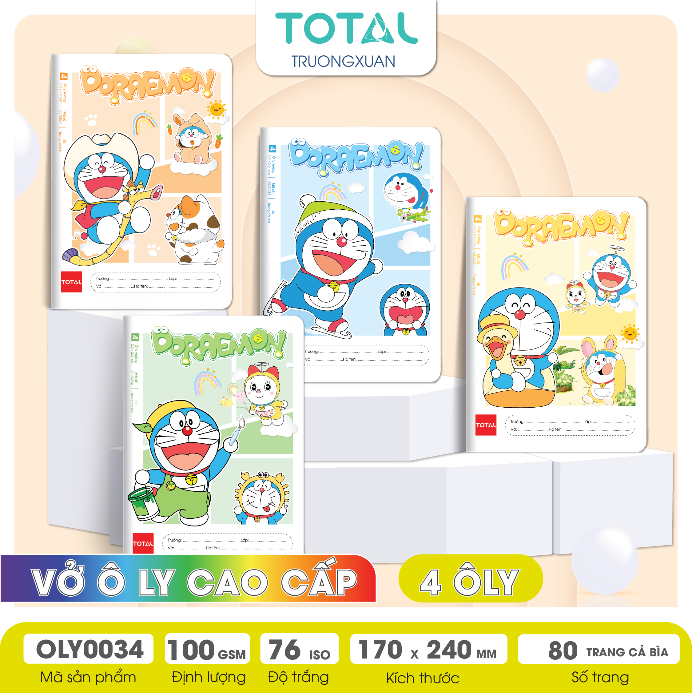 Vở oly chống lóa Total Doraemon 80 trang 4 ôly