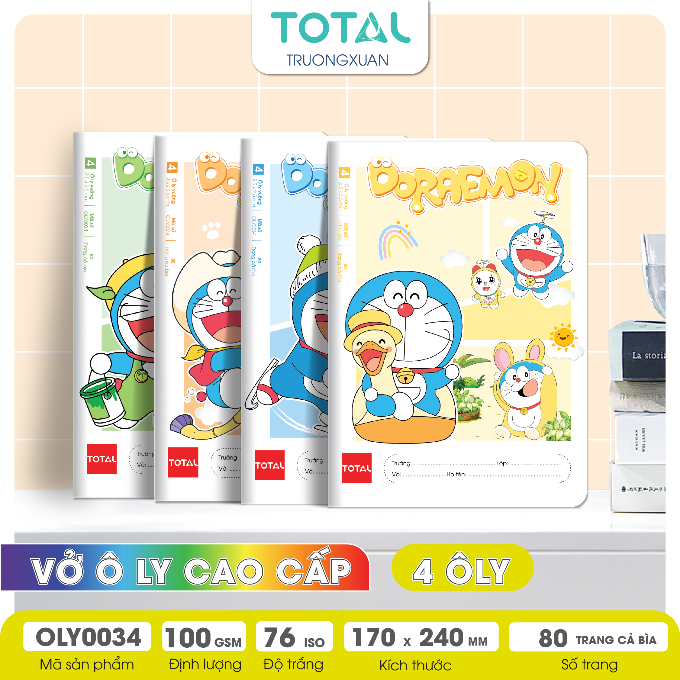 Vở oly chống lóa Total Doraemon 80 trang 4 ôly