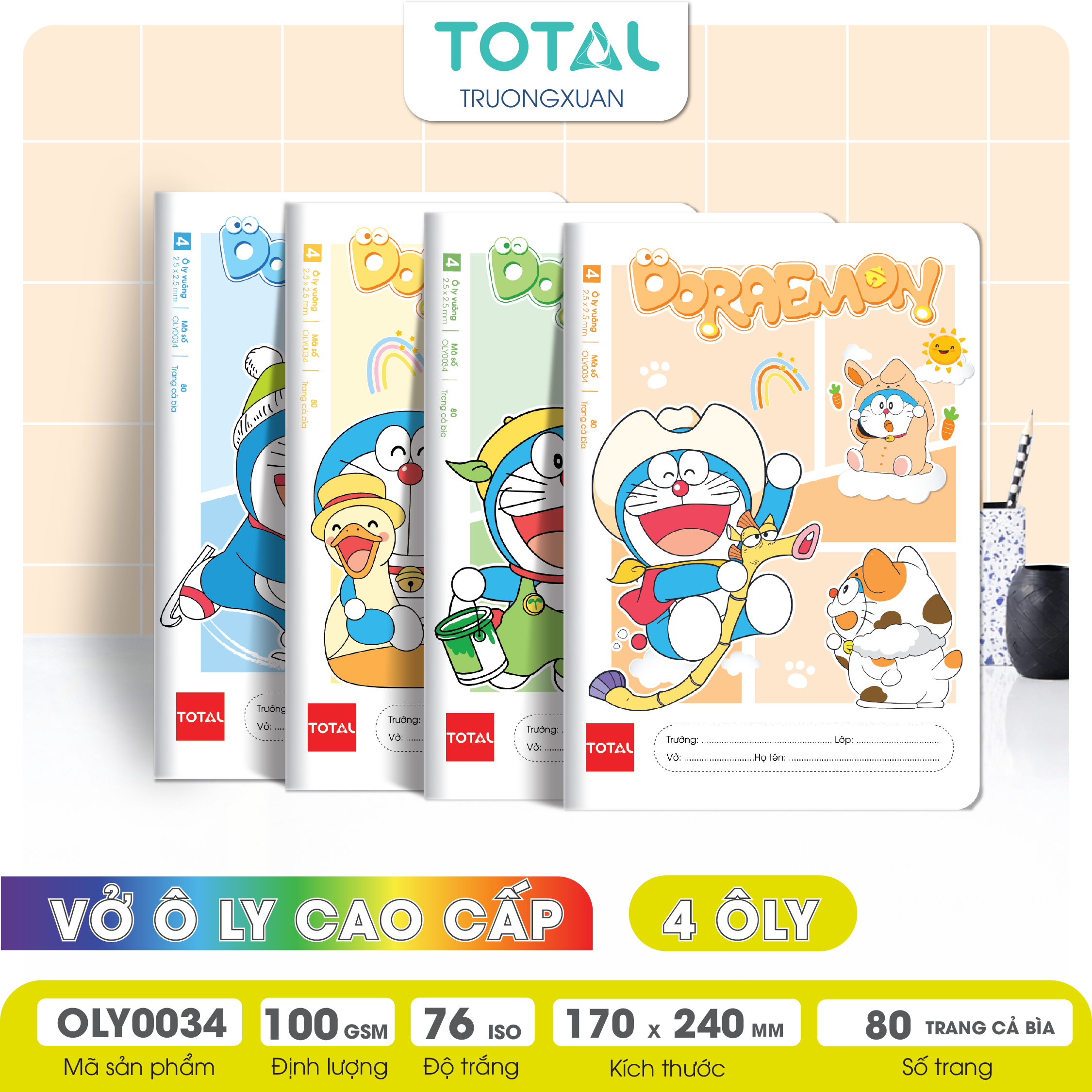 Vở oly chống lóa Total Doraemon 80 trang 4 ôly