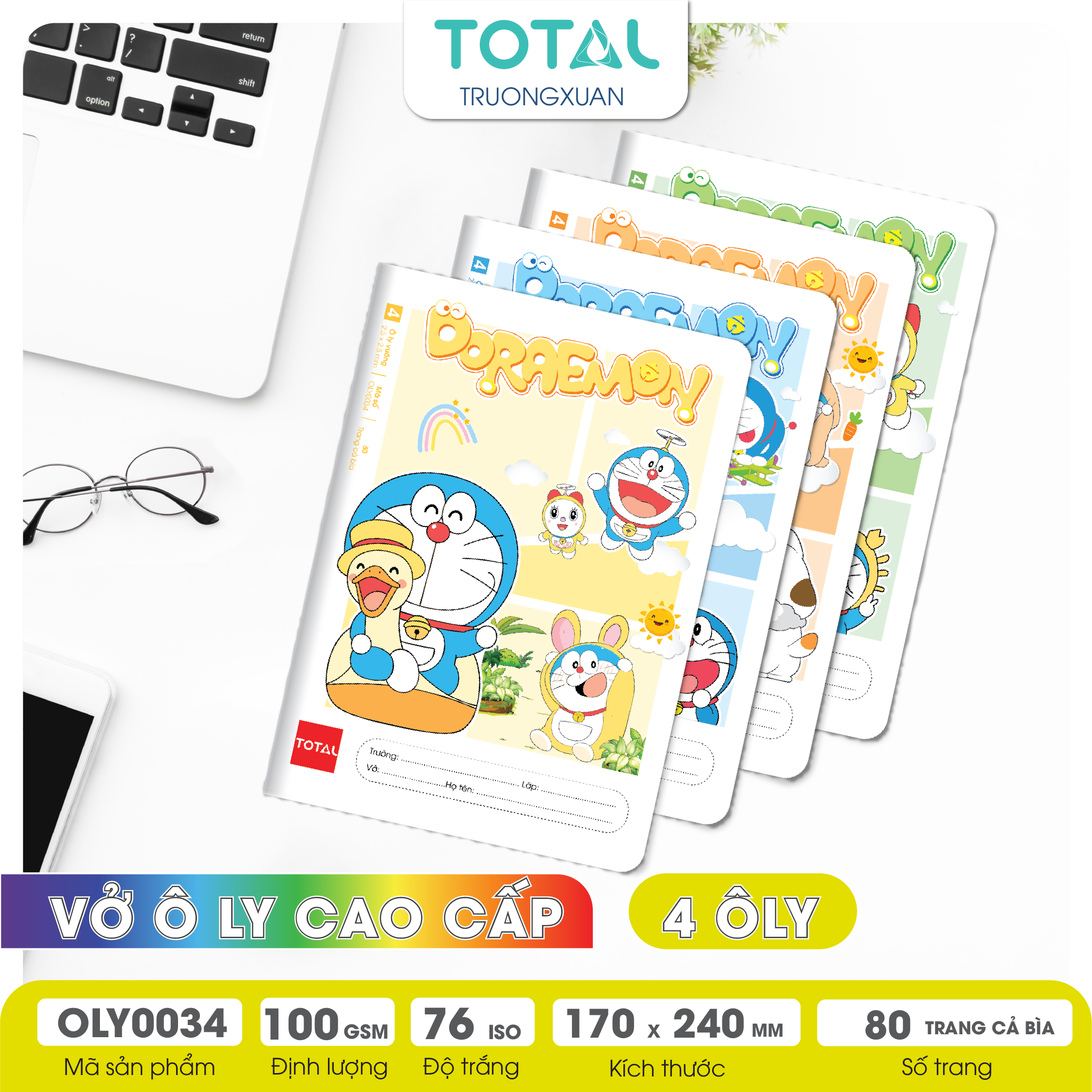 Vở oly chống lóa Total Doraemon 80 trang 4 ôly