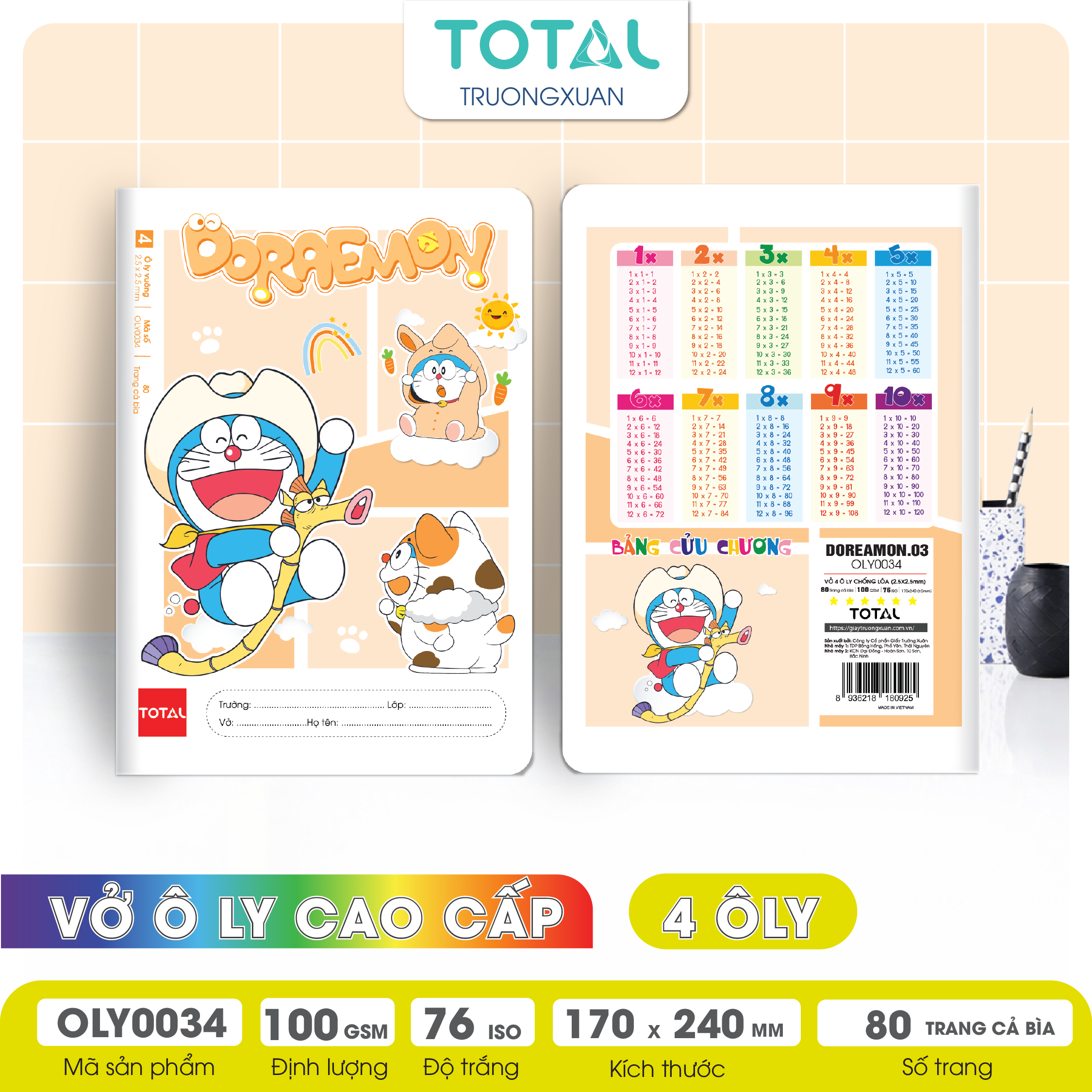 Vở oly chống lóa Total Doraemon 80 trang 4 ôly