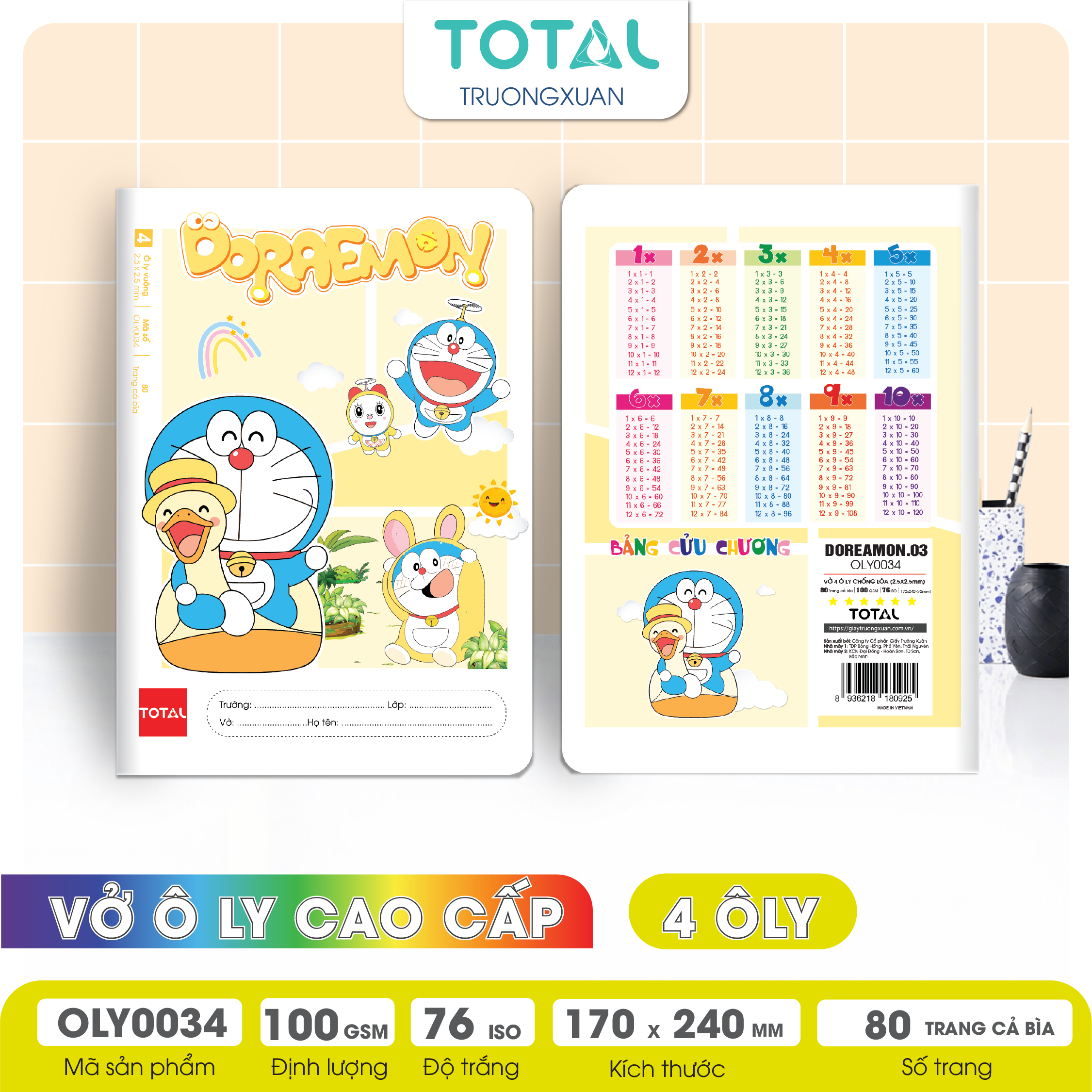 Vở oly chống lóa Total Doraemon 80 trang 4 ôly