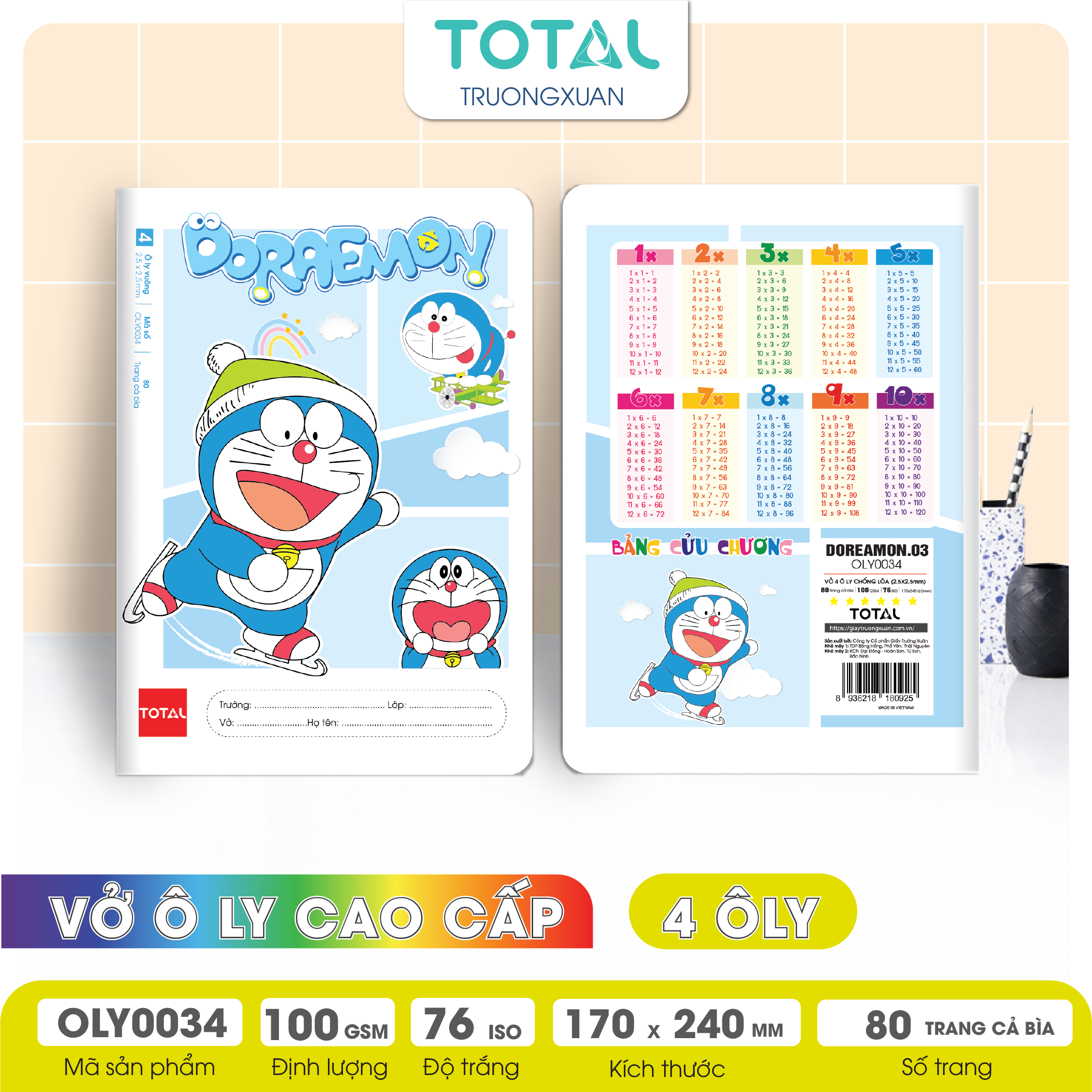 Vở oly chống lóa Total Doraemon 80 trang 4 ôly