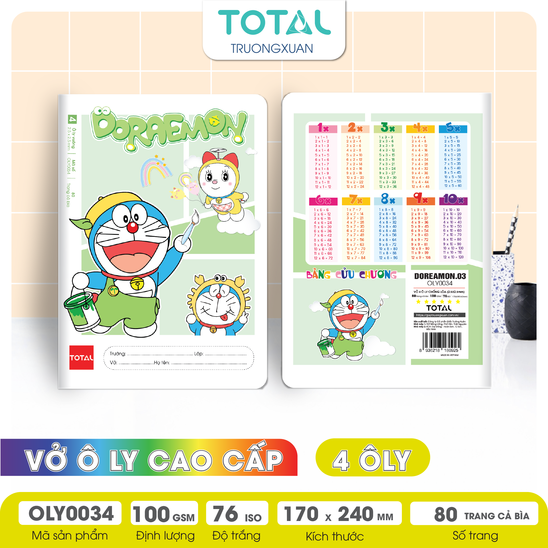 Vở oly chống lóa Total Doraemon 80 trang 4 ôly