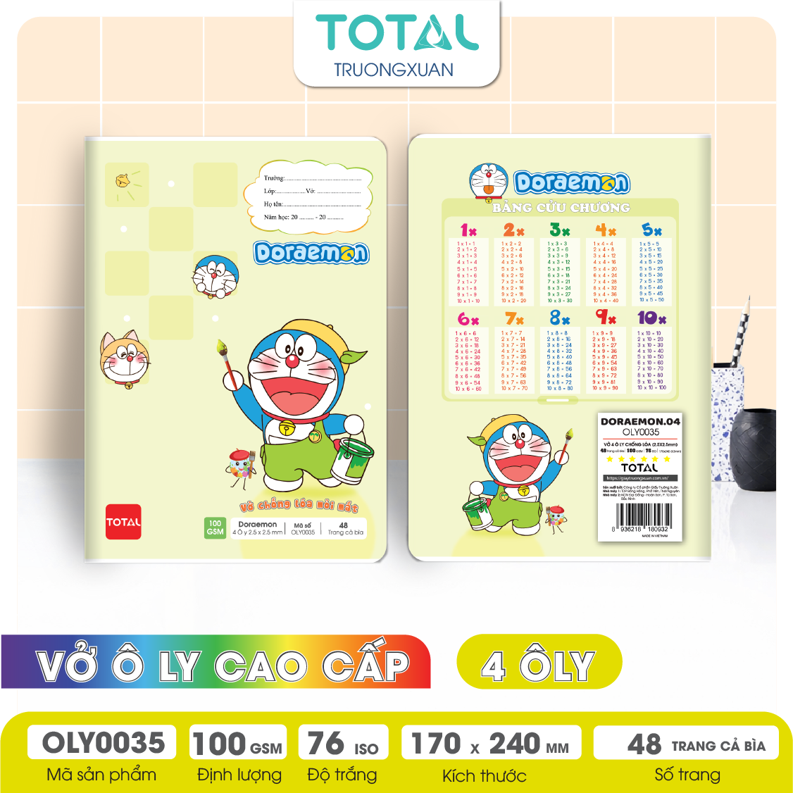 Vở oly chống lóa Total Doreamon 48 trang 4 ôly