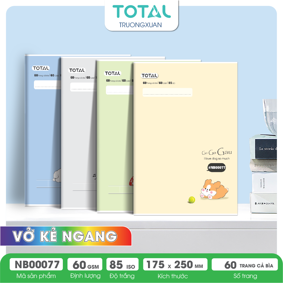 Vở kẻ ngang Total Cute Dogs 60 trang