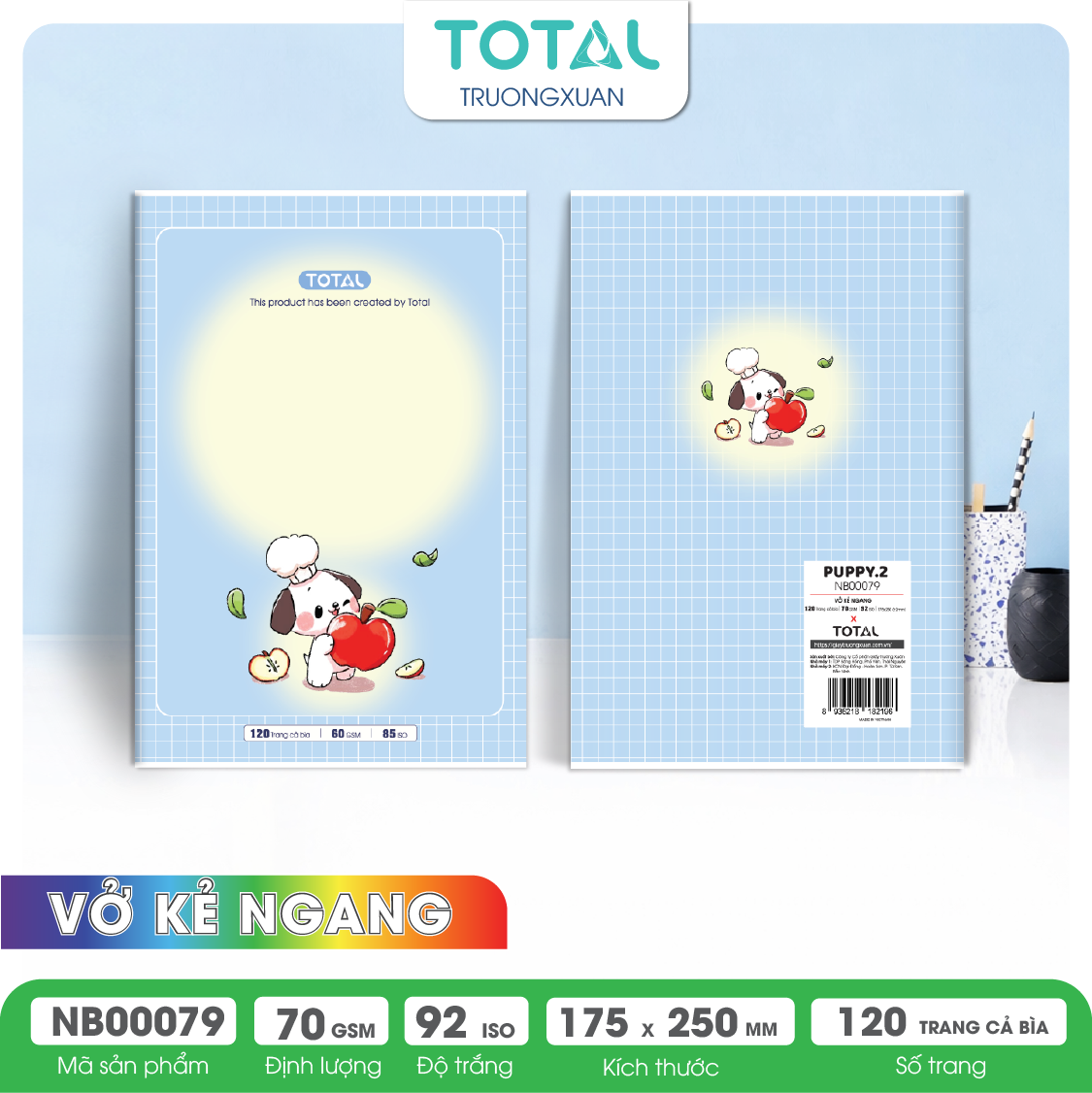 Vở kẻ ngang Total Puppy.2 120 trang