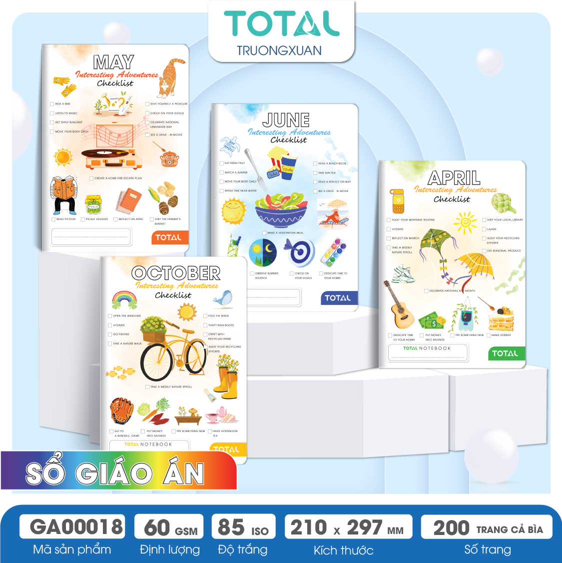 Sổ Lesson Plan kẻ ngang A4 Total 200 trang GA00018