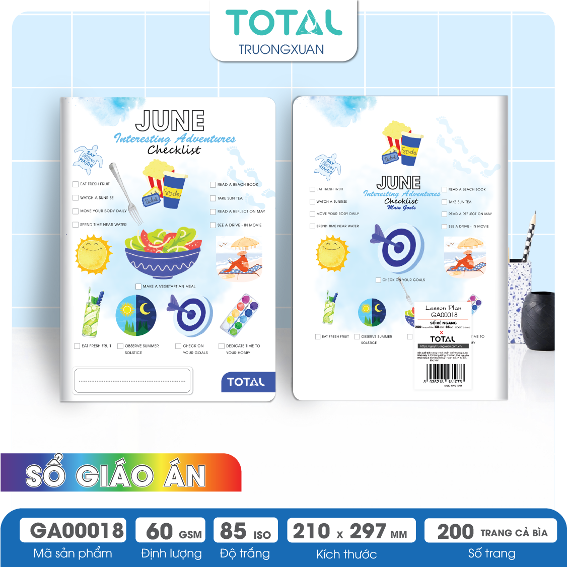 Sổ Lesson Plan kẻ ngang A4 Total 200 trang GA00018