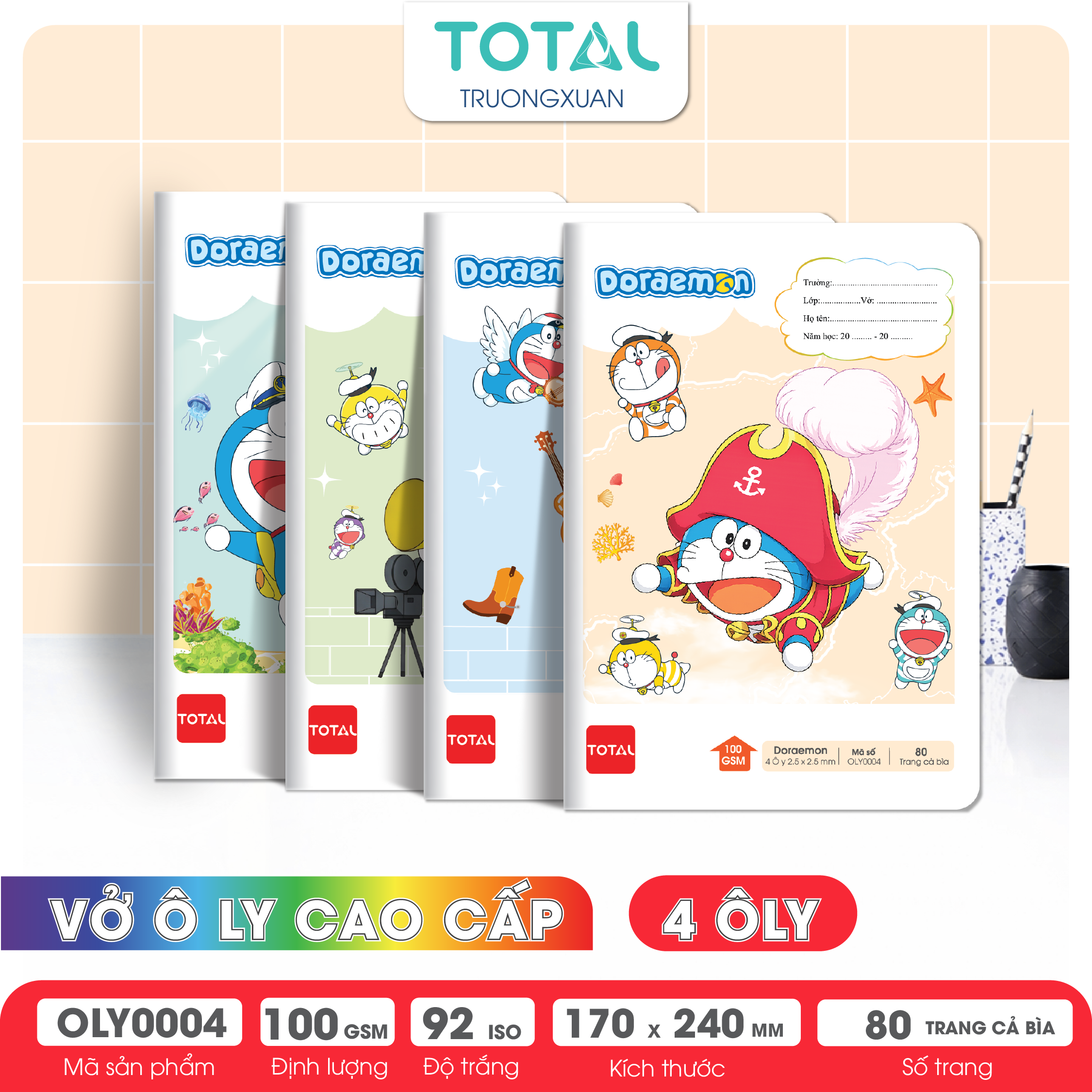 Vở oly Total Doraemon 80 trang 4 ôly