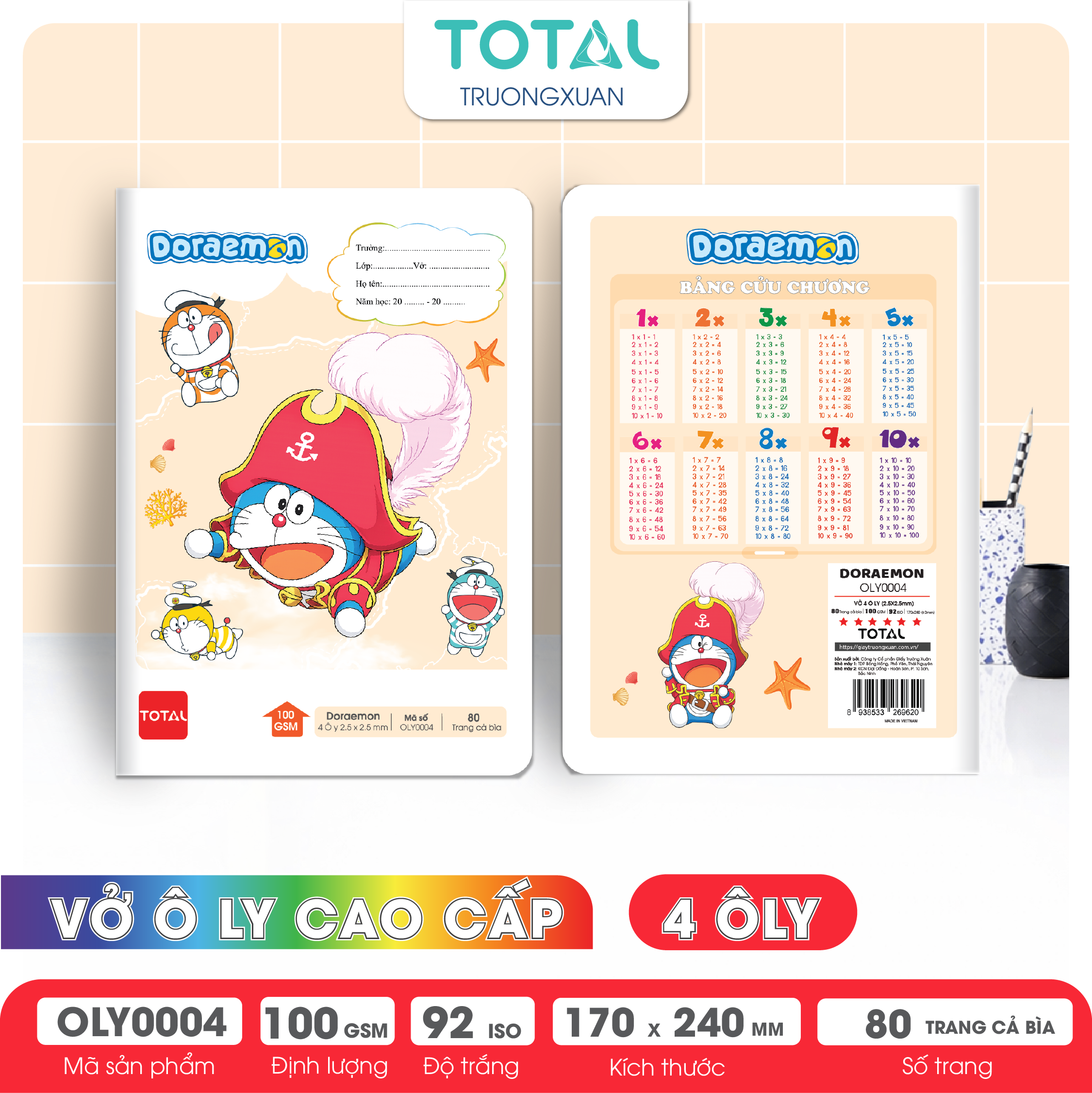 Vở oly Total Doraemon 80 trang 4 ôly