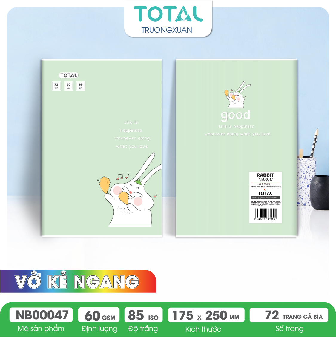 Vở kẻ ngang Total Rabbit 72 trang