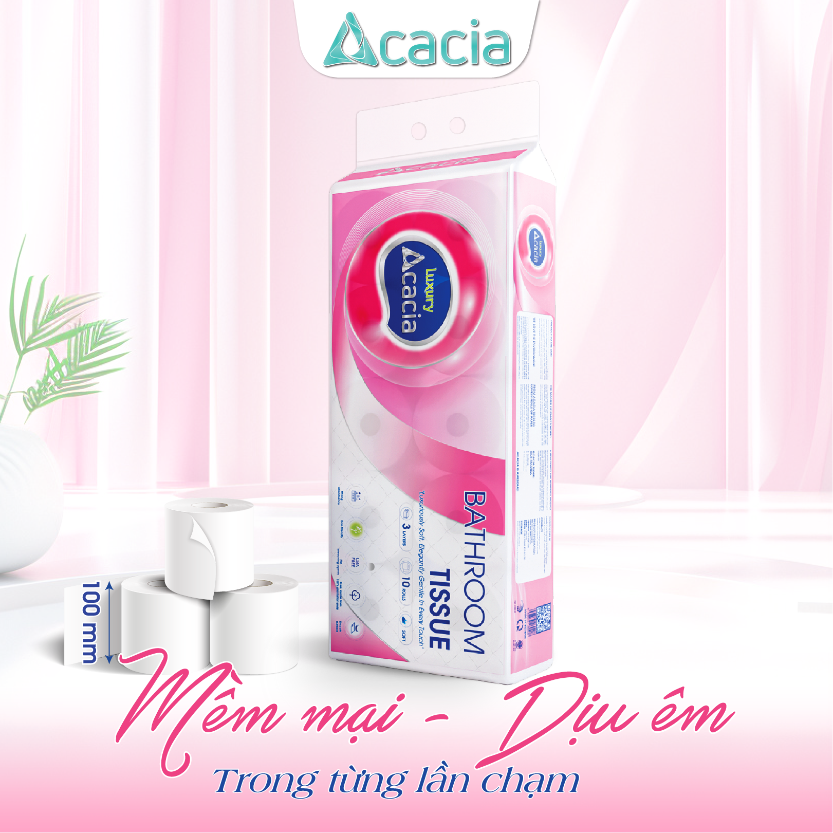 Giấy Toilet ACACIA T15 Luxury 10 cuộn có lõi (Hồng)