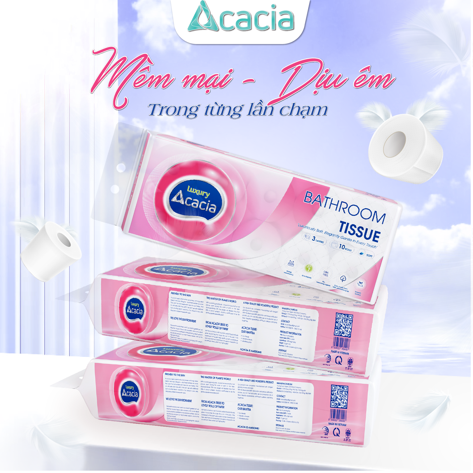 Giấy Toilet ACACIA T15 Luxury 10 cuộn có lõi (Hồng)