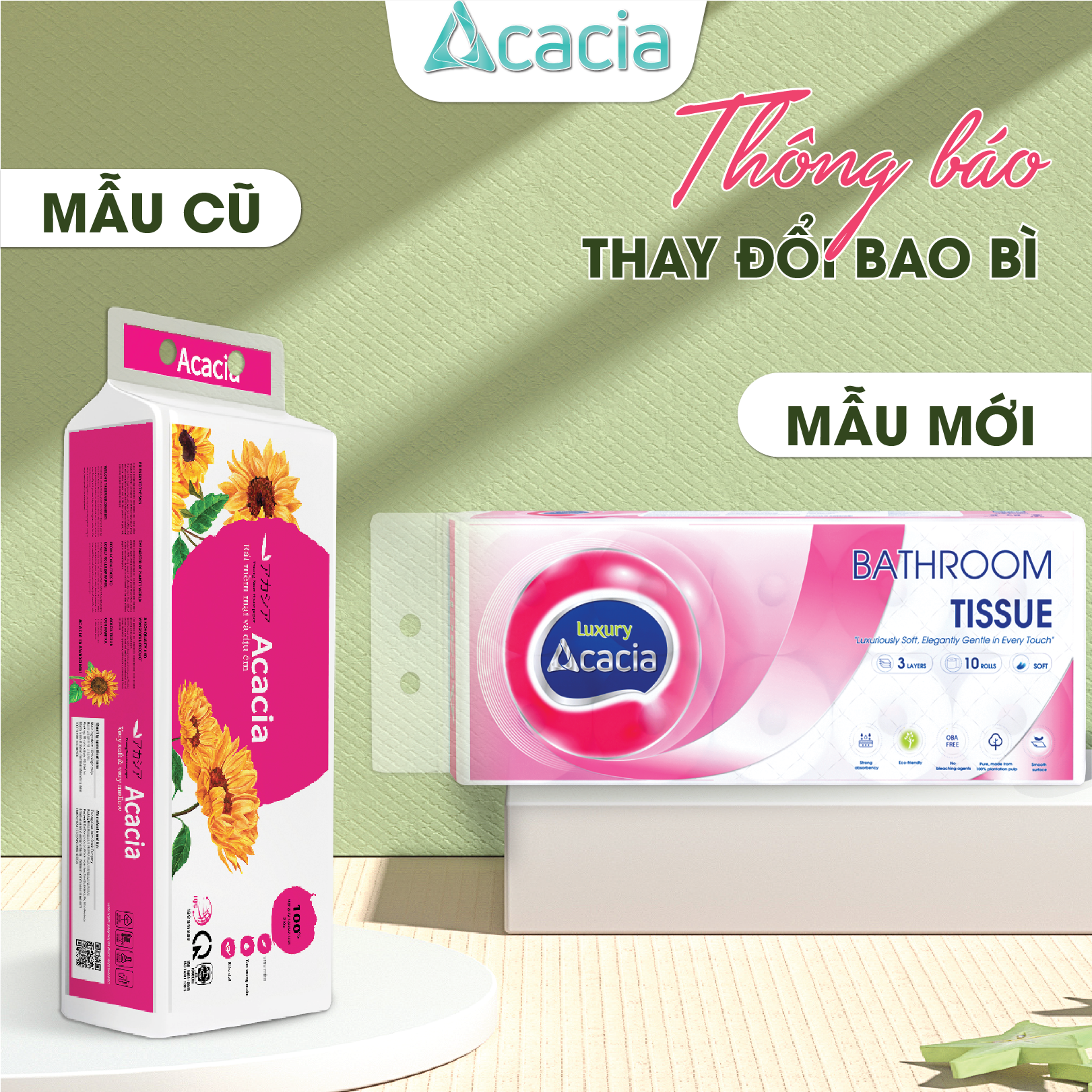 Giấy Toilet ACACIA T15 Luxury 10 cuộn có lõi (Hồng)