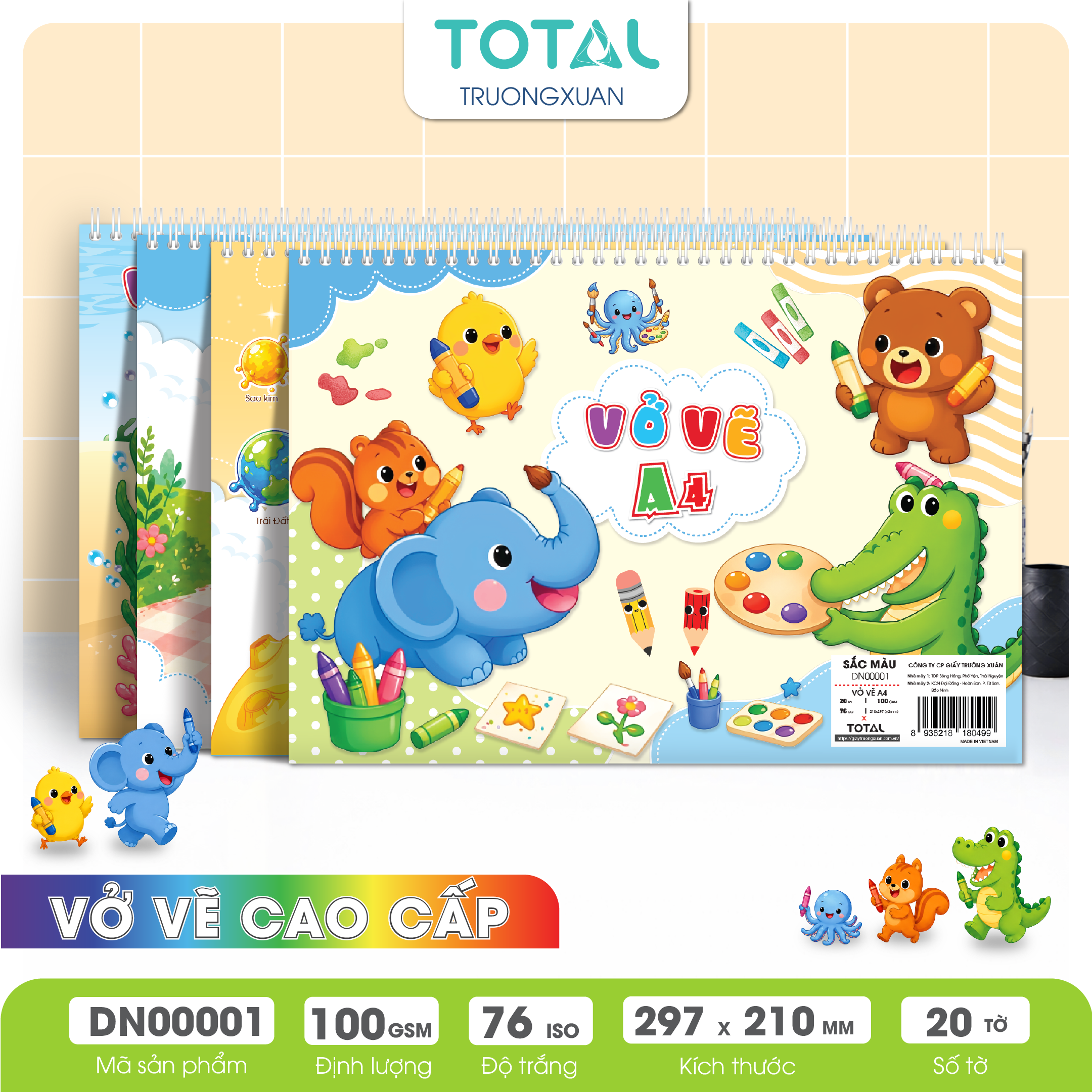 Vở vẽ lò xo chống lóa A4- 20 tờ/ quyển